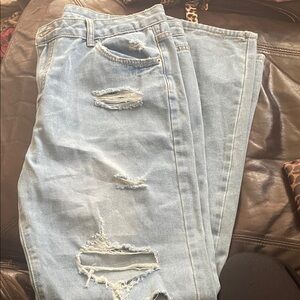 SHEIN Light Blue Ripped Boyfriend Jeans